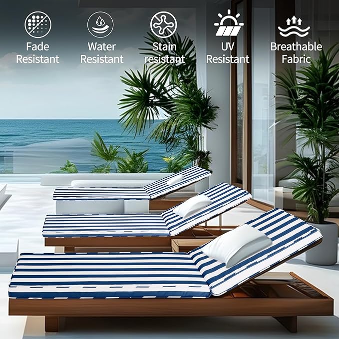 Outdoor Chaise Lounge Cushions for Patio, Waterproof Replacement Seat Cushions