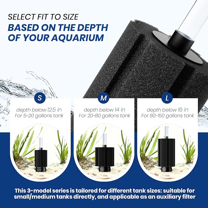 ALEGI Aquarium X Large Sponge Filter 150 Gallon,125 Gal Sponge Filter with Air Stone for Large Fish Tank (6 pcs)