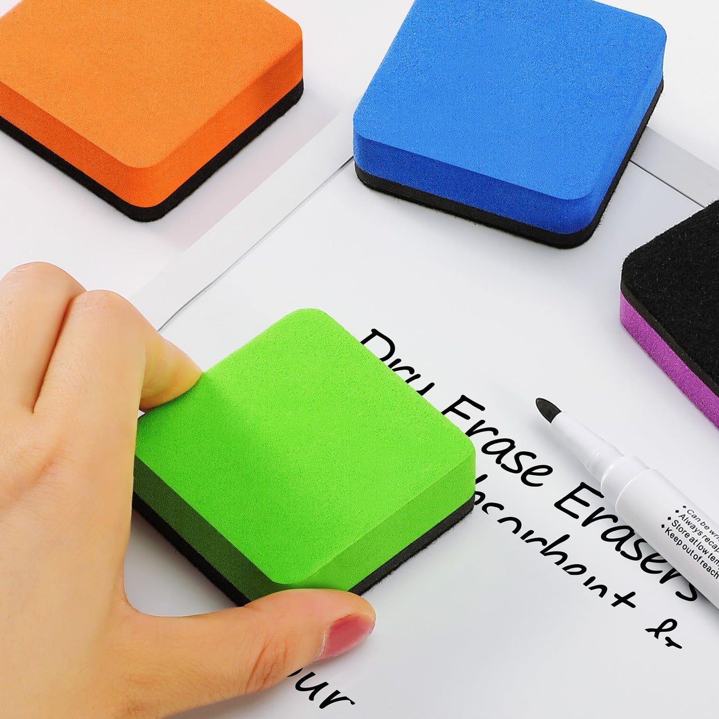 MaxGear Whiteboard Erasers, 48 Pack Magnetic Dry Erase Eraser, Mini Whiteboard Cleaning Pads for Classroom, Chalkboard Wiper Teacher Supplies for School, Office, Home, 6 Rainbow Color Set, 2 x 2 Inch