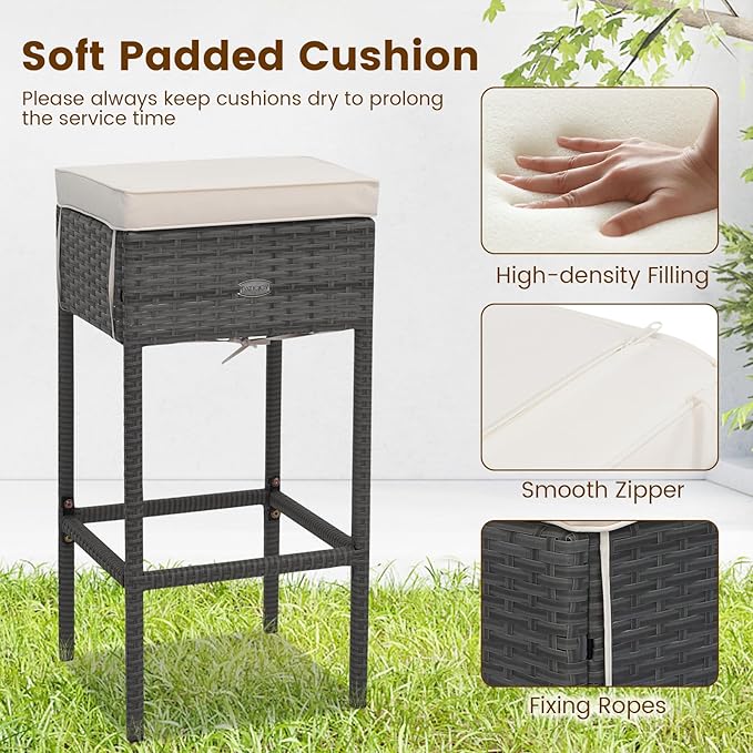 Tangkula 5 Piece Outdoor Rattan Bar Set, Patio Bar Furniture