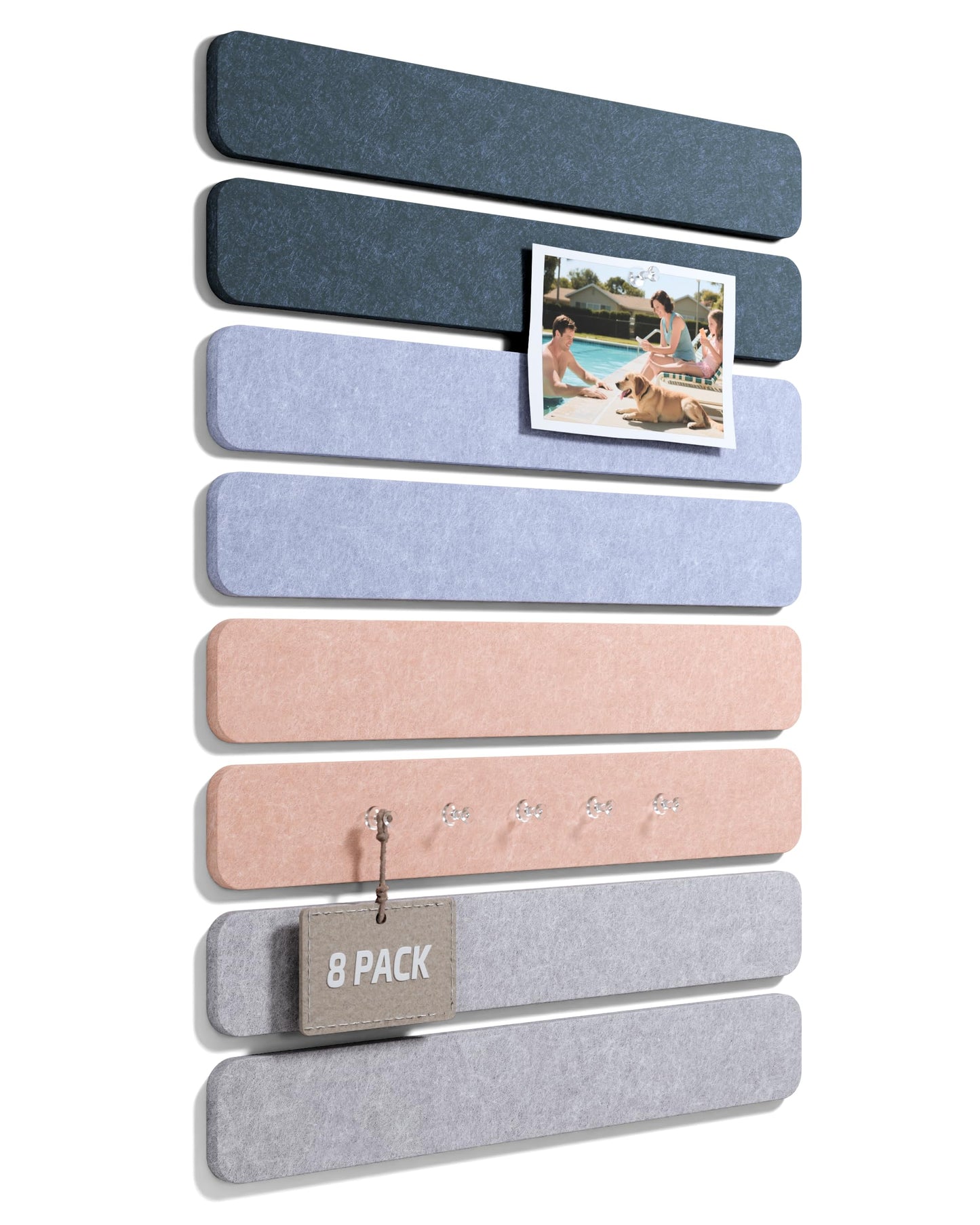 Fluxynara Cork Board Alternative Felt Strip Board 8-Pack 13"x2", Office Pin Board with 50 Push Pins, Adhesive Install for Bedroom Door & Home Office (Heather Grey)