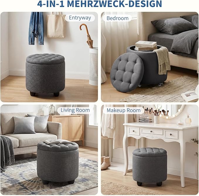 Furniliving 19 Inch Storage Round Ottoman, Footstools