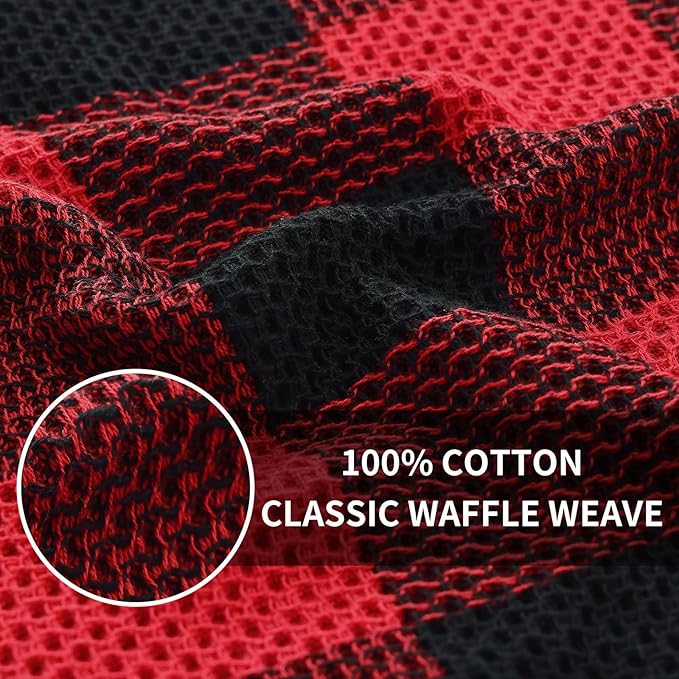 Homaxy 100% Cotton Waffle Weave Check Plaid Kitchen Towels, 13 x 28 Inches