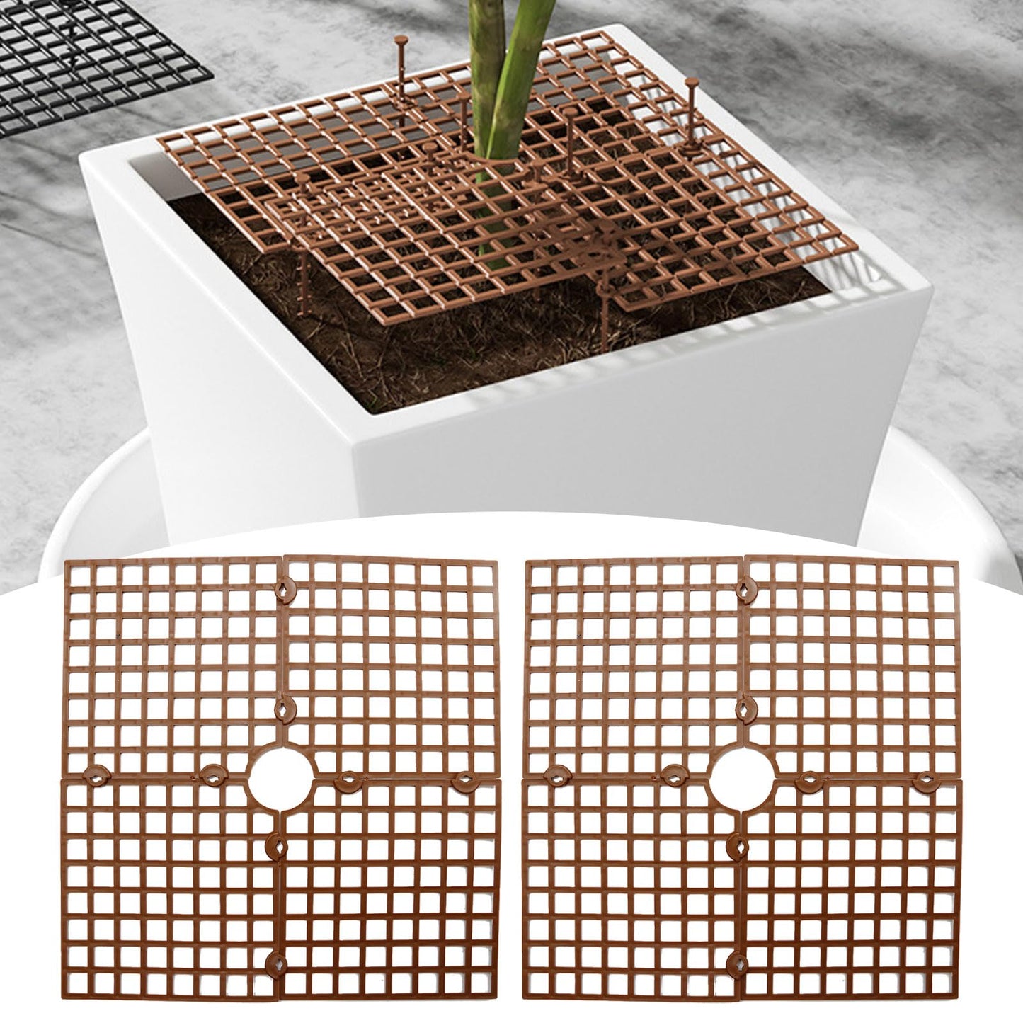 CADUFUELLY 3 Pcs Plant Pot Cover Plant Protector from Animal 11.8" Plant Pot Grid with Center Cutout Cuttable Flower Cover Soil Protectors