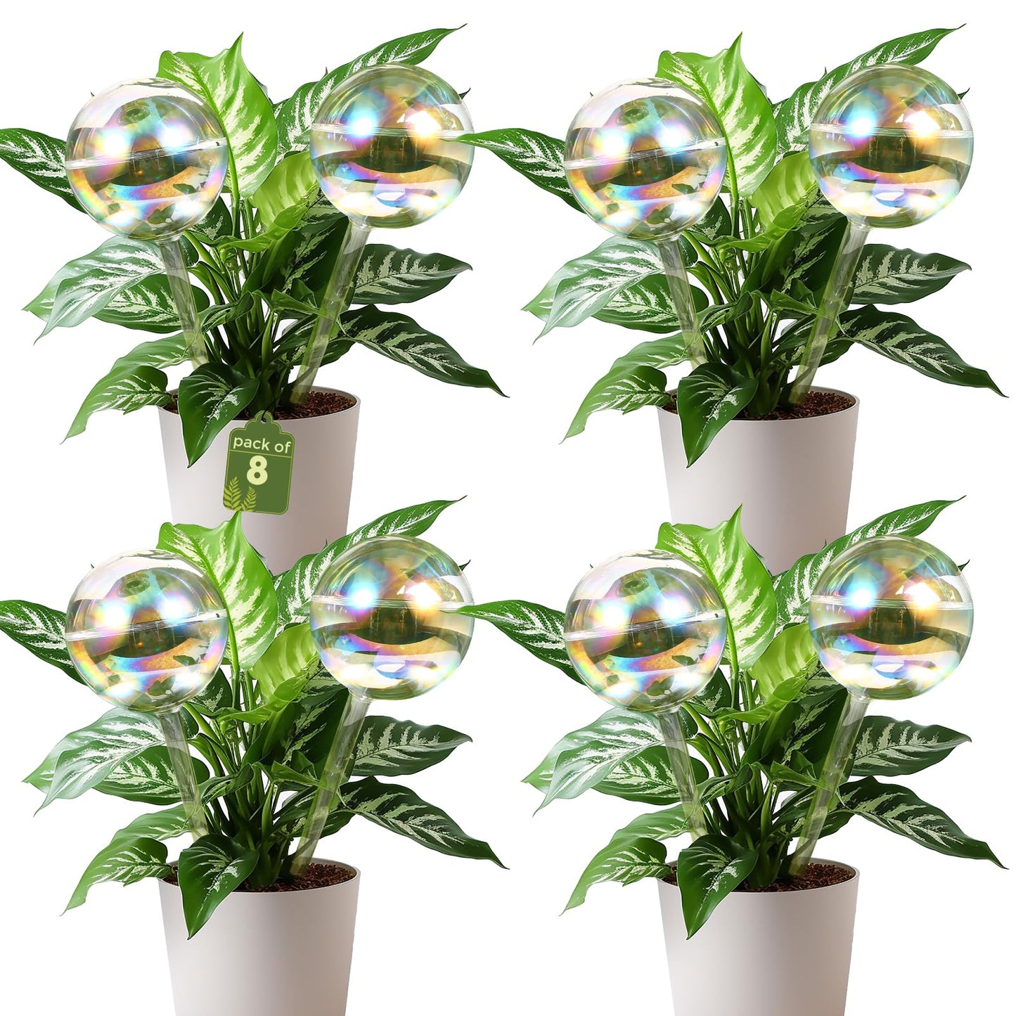 VZZNN 8 Pack Rainbow Glass Plant Watering Globes - Self Watering Planter Insert, Plant Watering Devices for Water Plants While Away, Indoor Outdoor Automatic Slow-Release Watering Bulbs