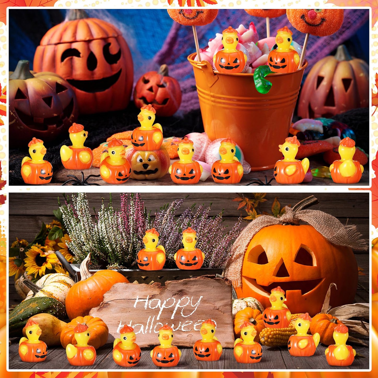 VioraWhite 50 Pcs Mini Resin Ducks Bulk Tiny Summer Themed Figurines Party Decor for DIY Miniature Landscape Birthday Gifts Aquarium Bonsai Potted Dollhouse Decor (Pumpkin)