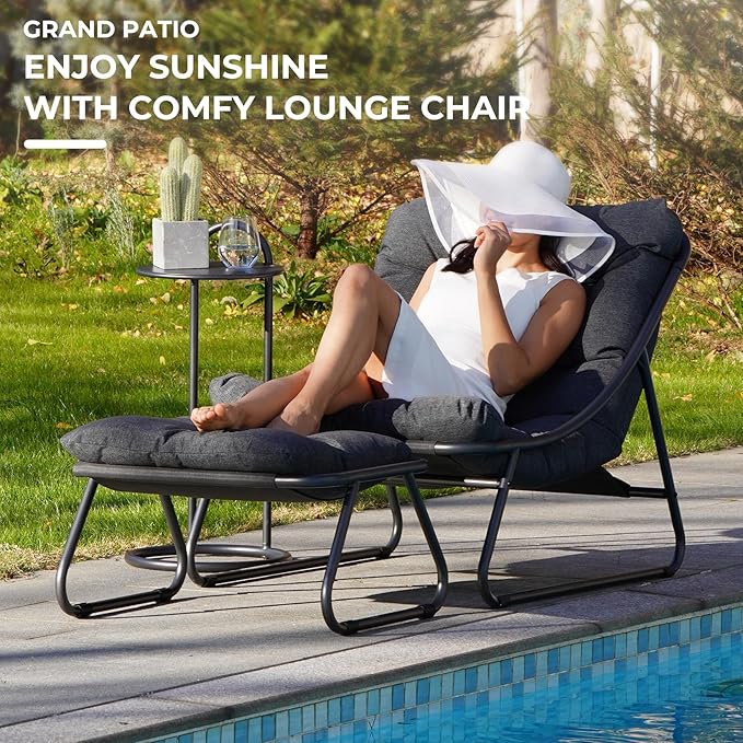 Grand patio Outdoor Chair with Ottoman, Comfy Lounge Chair with Puffy Cushion