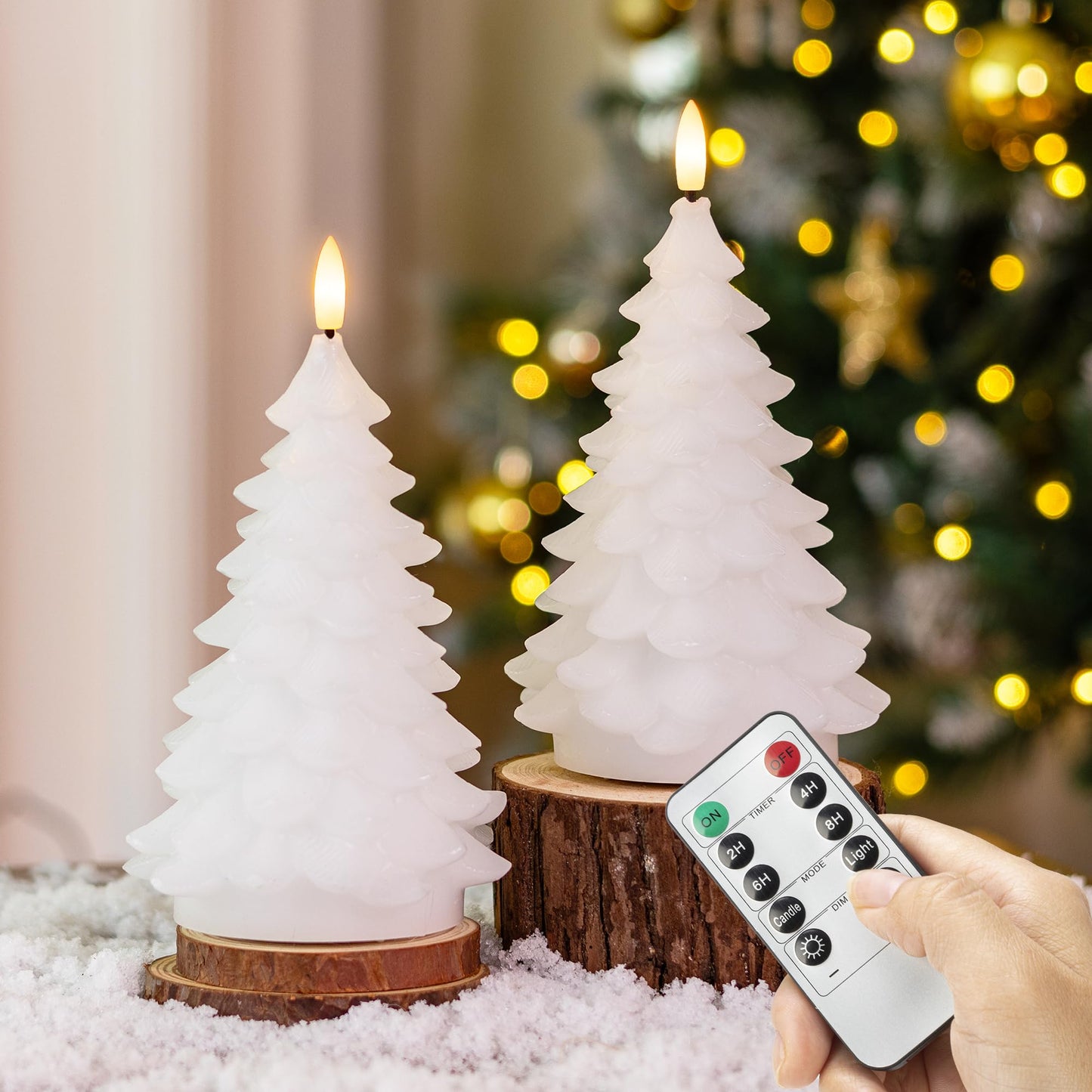 AFINETH Christmas Tree Candles with Remote, 2 Pack White Flameless Candles Battery Operated, Real Wax Flickering Christmas Led Candle Decorations for Winter Home Holiday Xmas Gift