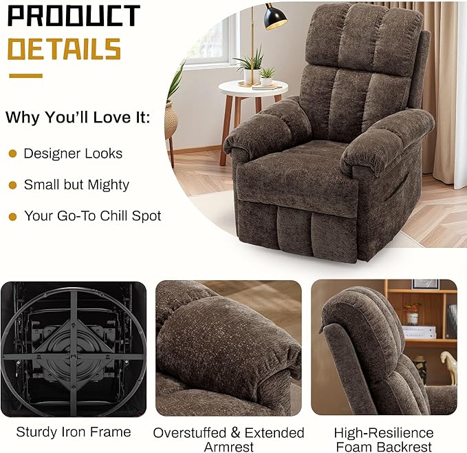 Korser Recliner Chair, Swivel Rocker Recliner Chair