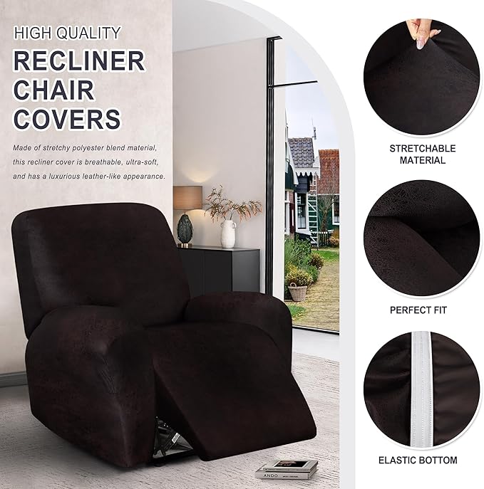 ANARACHON Leather Look Recliner Chair Covers, 4-Pieces Stretch Recliner Cover