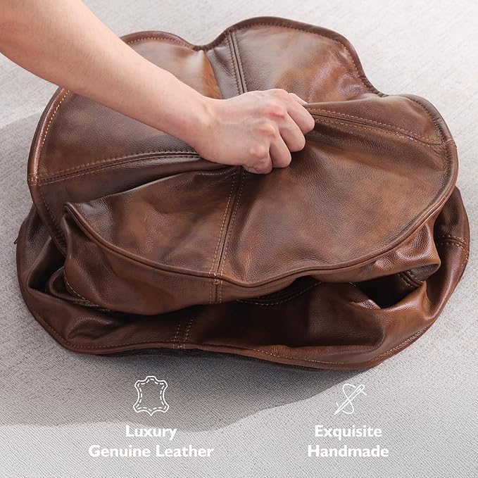 Leather Ottoman, Handmade Stuffed Square Ottoman, Genuine Leather Pouf