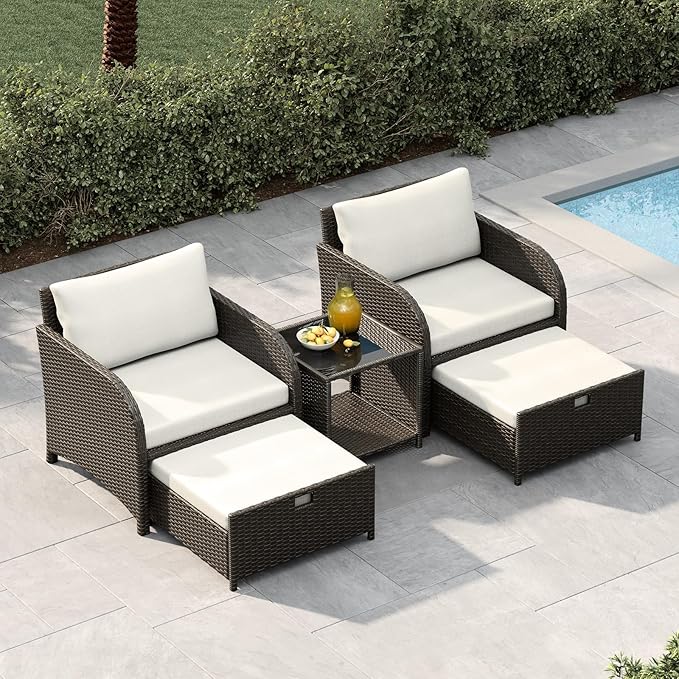 Garvee 5-Piece Outdoor Patio Conversation Set, PE Rattan Wicker Patio Furniture