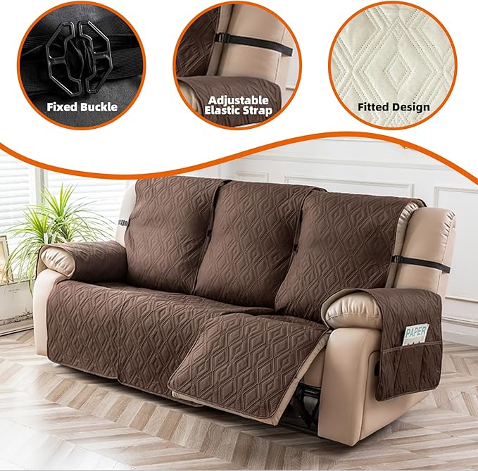Genina Waterproof Reclining Couch Cover 3 Seat, Recliner Sofa Covers Non-Slip