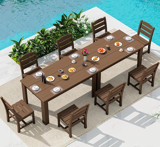 SERWALL Outdoor Dining Set for 8 – HDPE Patio Set