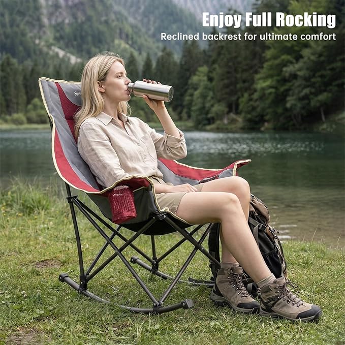 SUNNYFEEL Rocking Camping Chair Fully Padded Patio Folding Chair Portable