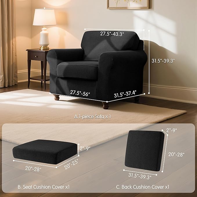 SUBRTEX 3 Pieces Stretch Sofa Slipcover Sets Couch Cover Sets Backrest Cushion