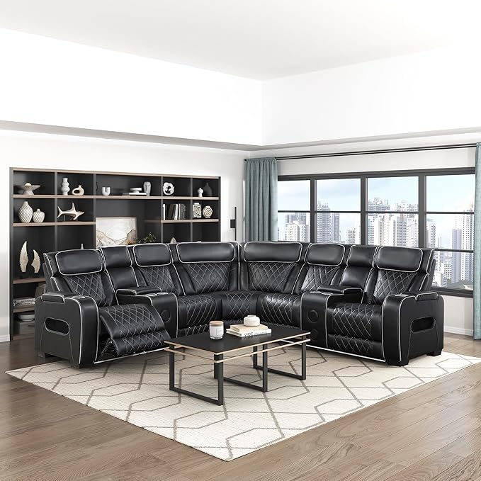 Lexicon 118" Power Reclining Sectional Sofa, Wall Hugger, 2 Recliner Seats