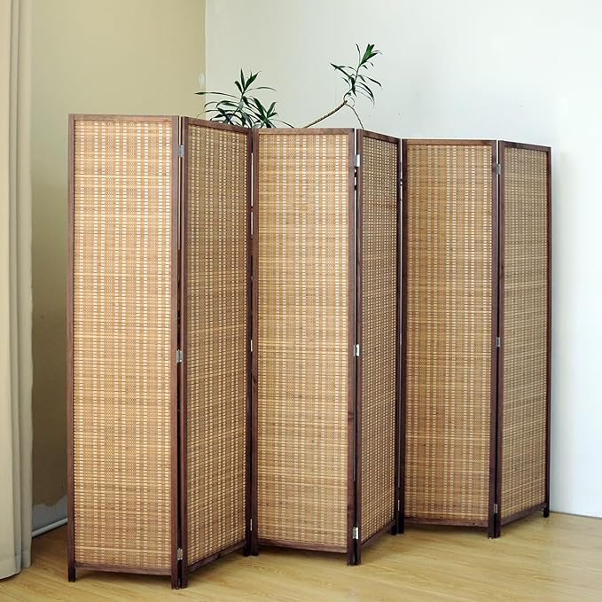 6 Panel Bamboo Room Divider Screen, 5.6 FT Tall Bamboo Divider Folding Panel