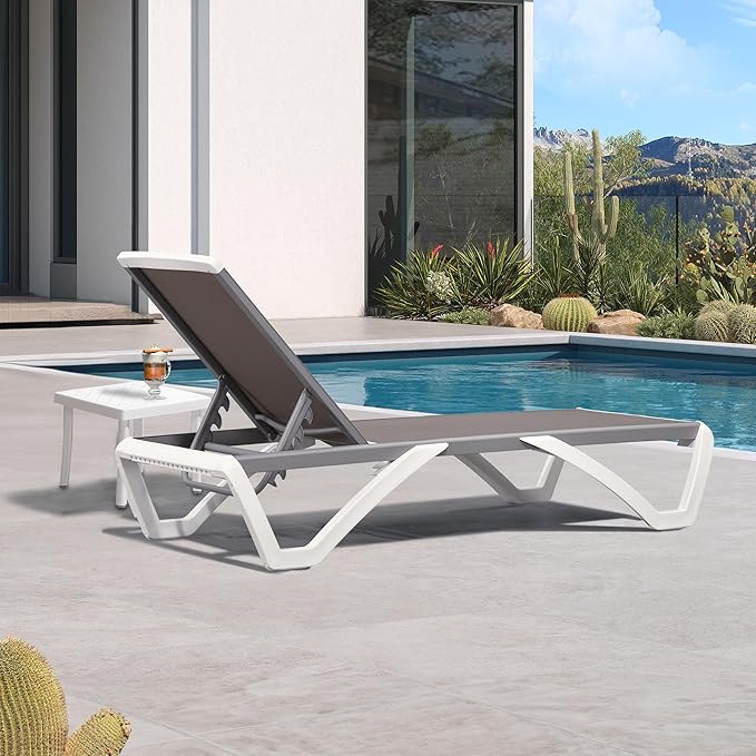 PURPLE LEAF Patio Chaise Lounge Chair Set Outside Aluminum Plastic Stackable