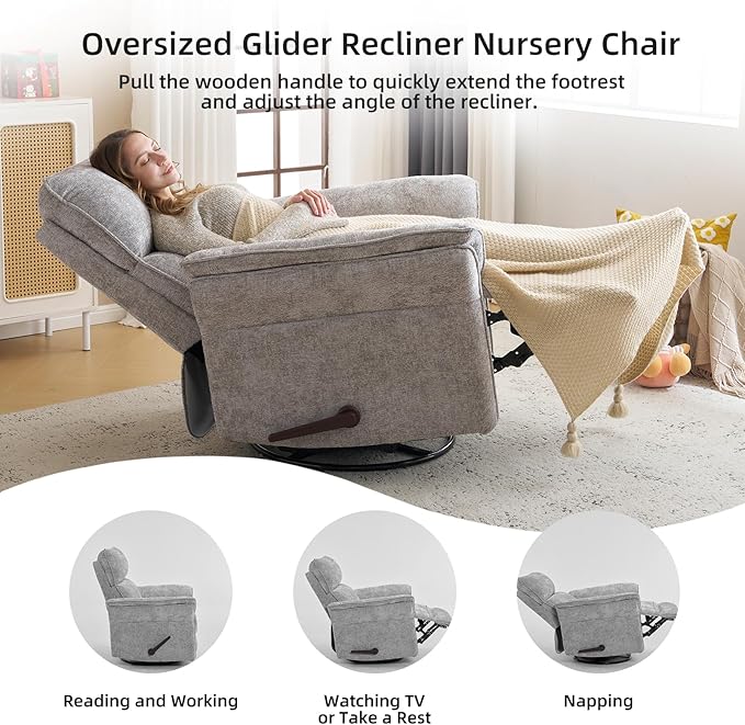 Oversized Glider Rocker Recliner, Chenille Rocking Nursery Chair