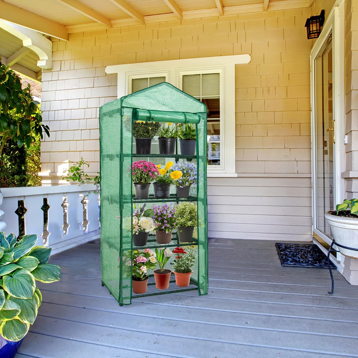 EAGLE PEAK 4-Tier Mini Greenhouse Portable Green House with Shelves & Weather-Resistant PE Cover, Small Greenhouse for Seedlings & Gardening Gifts, 27x19x64 in, Clear/Green