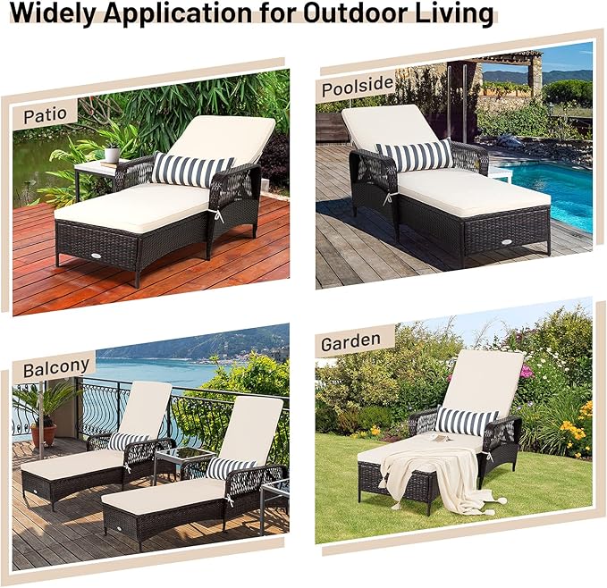 COSTWAY PE Rattan Chaise Lounge Chair, 6 Gear Adjustable Recliner