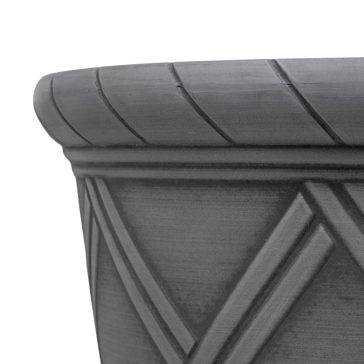 Garden Elements Trellis Decorative Lattice Planter, Grey, 14in - Indoor/Outdoor Round Flower Pot with Raised Texture and Classic Garden Styling