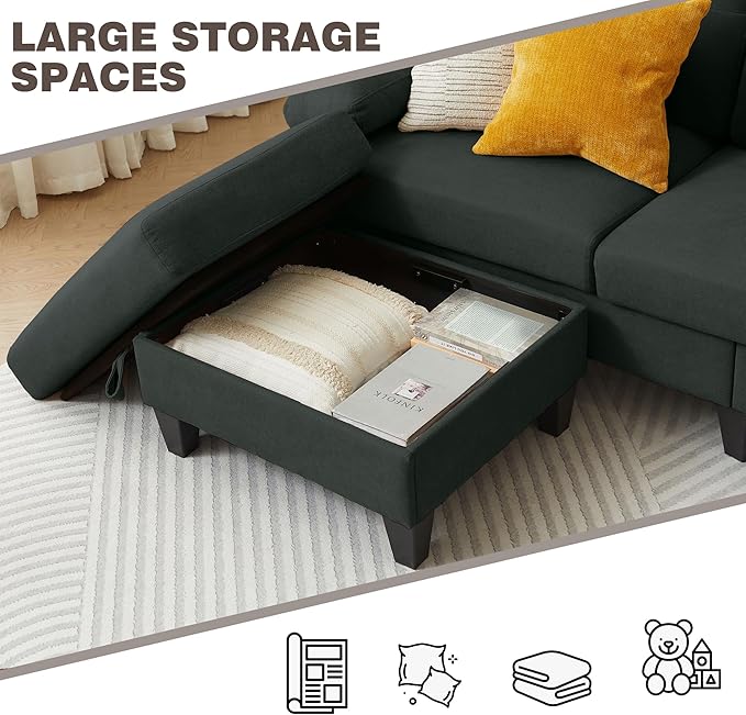 Sectional Sofa Couch for Living Room, Deep 3-Seater L Shaped Couches