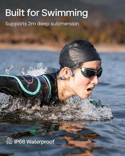 SHOKZ OpenSwim Pro - Open-Ear Bluetooth & MP3 Bone Conduction Sport Headphones, Swimming Headphones, IP68 Waterproof, Grey