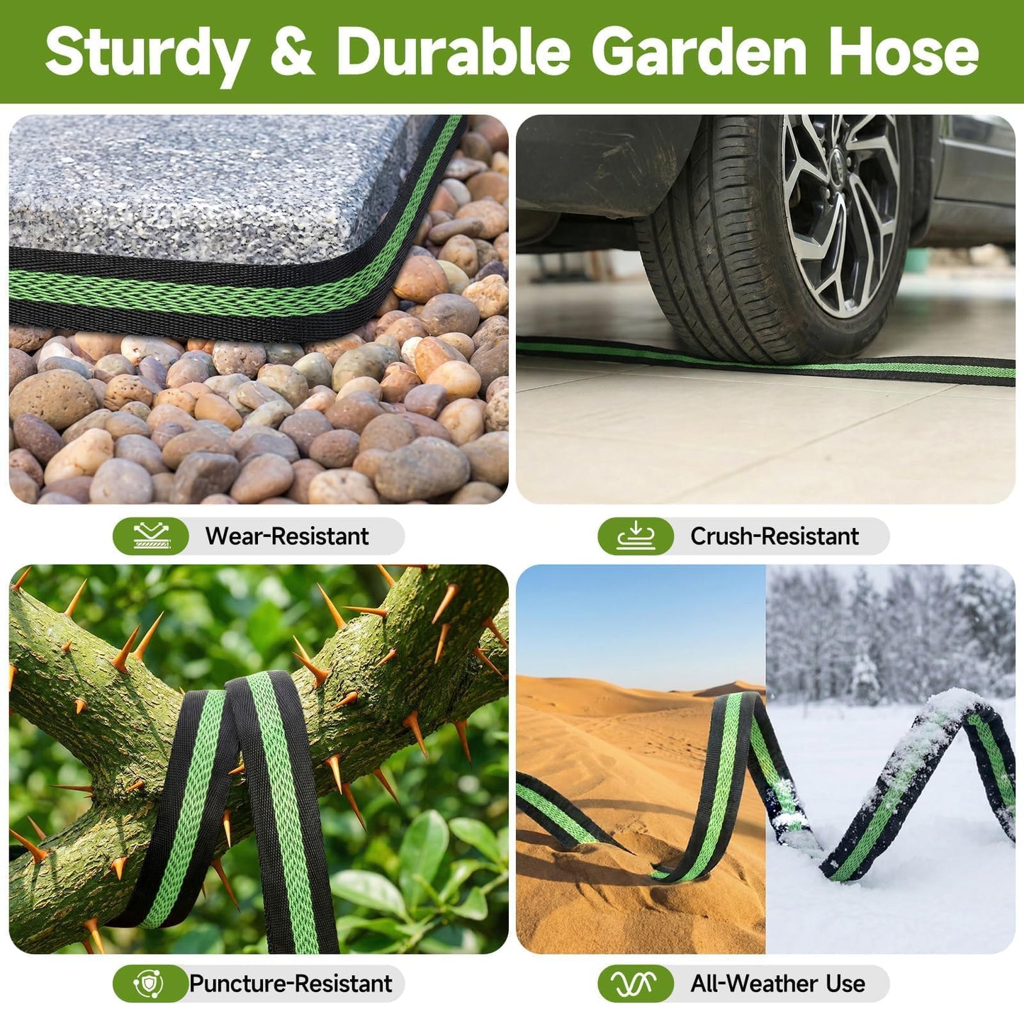VIONMI Garden Hose 100 ft Flexible Non-Expandable Water Hose Kink-Free Lightweight Leak-Proof High Pressure Durable Outdoor Portable Fabric Hoses Pipe with 3/4” Sturdy Fittings for Yard Lawn Car Wash