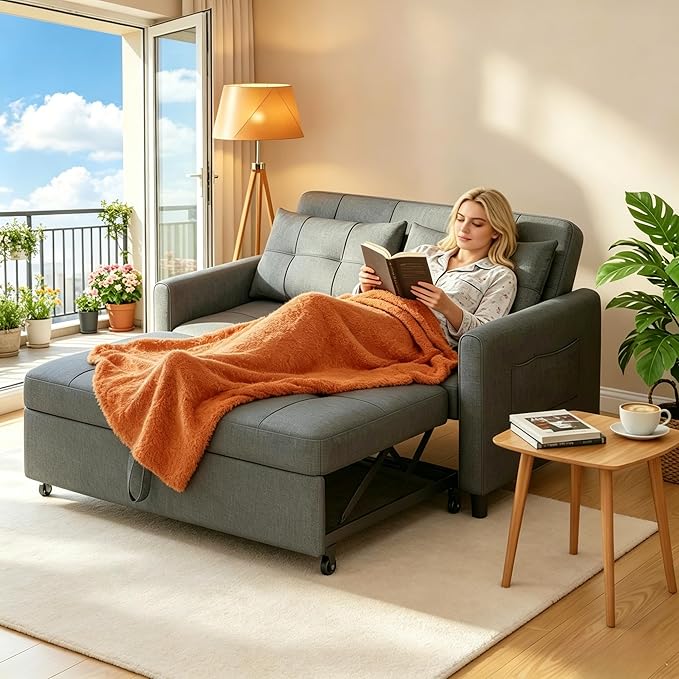 Gizoon 3-in-1 Convertible Loveseat Sleeper Couch Bed, 71.7" Extended Pull Out