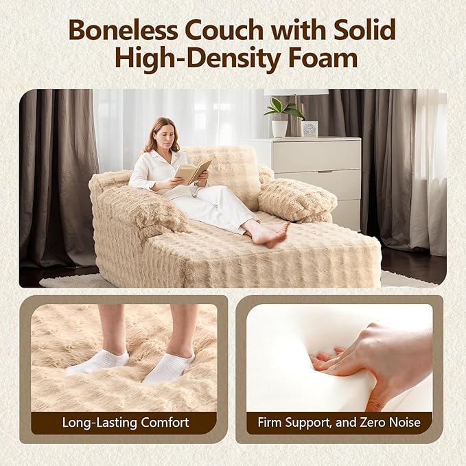 VINGLI Boneless Chaise Lounge Chair Indoor, 55.5" Deep Seat Sleeper Sofa Bed