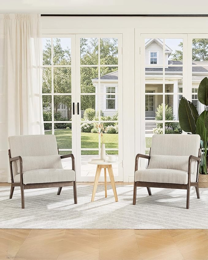 Garvee Mid-Century Accent Chair Set of 2, Cozy Reading Chair, Modern Lounge