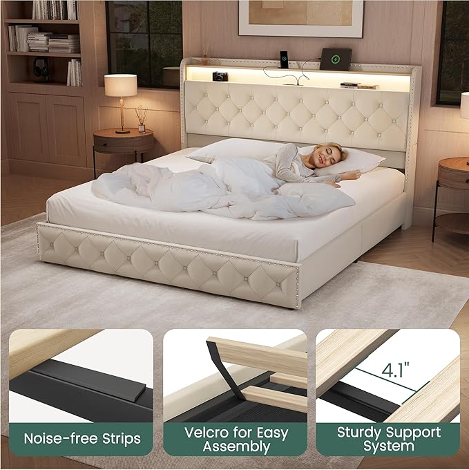 LARMACE Bed Frame King Size Platform Upholstered Bed Frame