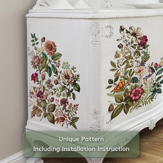 Floral Rub on Transfer for Furniture Vintage Large Flower UV DTF Transfer
