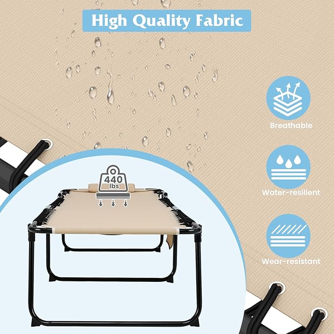 GYMAX Lounge Chair for Outside, 440lbs 27” Oversize Folding Beach Tanning