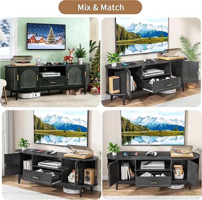 70" Fluted TV Stand for Tvs up to 80", Mid-Century Modern Entertainment Center