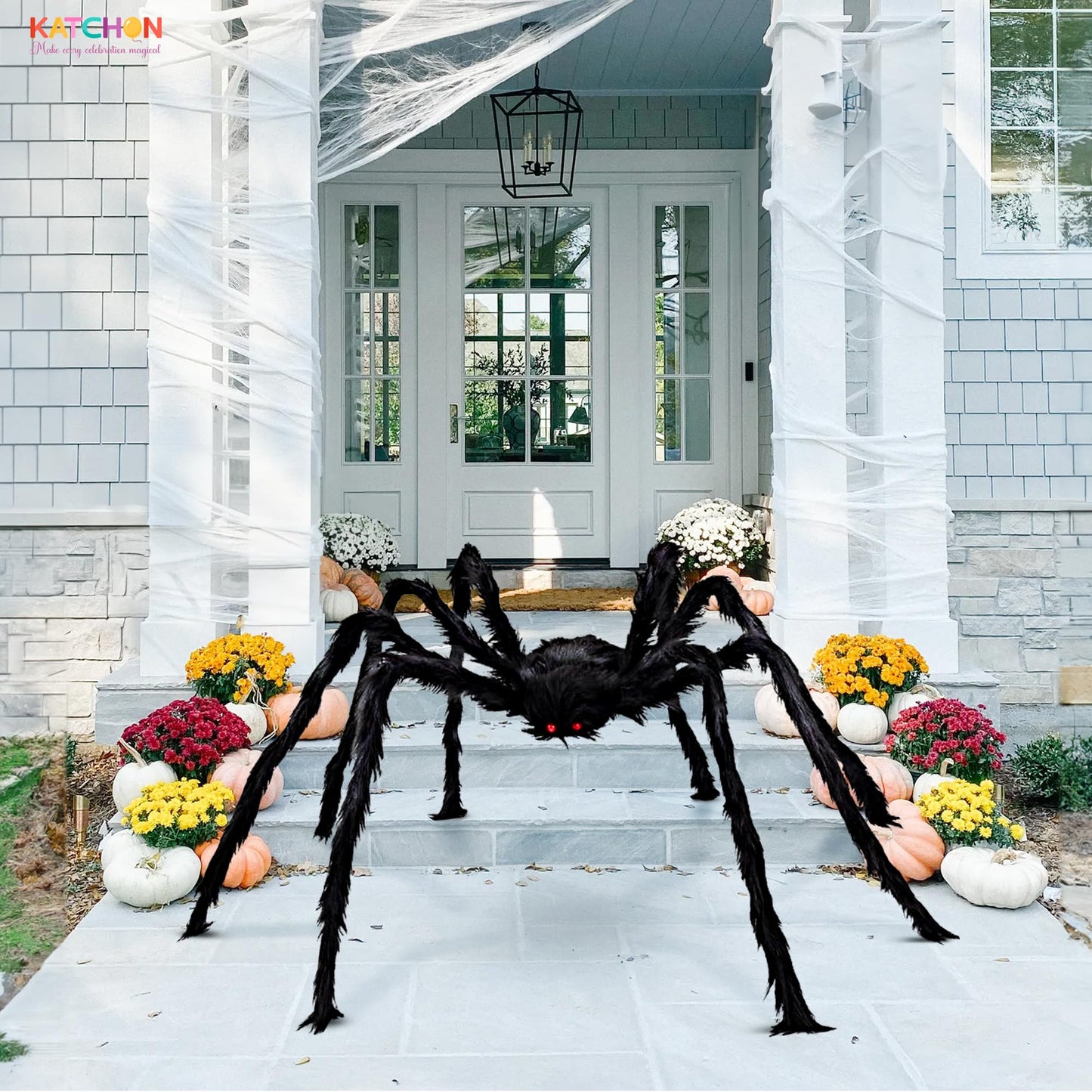 KatchOn, Giant Halloween Black Hairy Spider - 6.5 Ft, Foldable Fake Spider Halloween Decorations Outdoor | Summerween Decorations Party | Giant Spider Decoration for Summerween Party Decorations