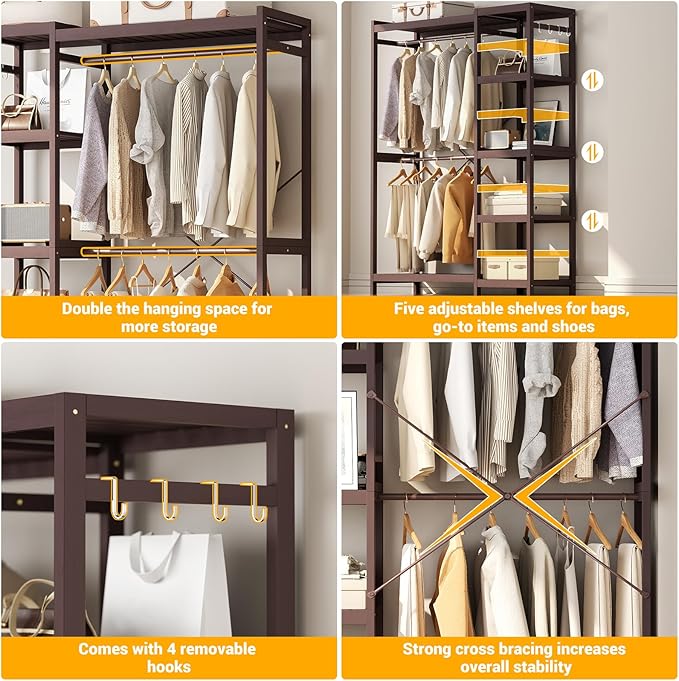 Homykic Bamboo Clothes Rack Garment Rack