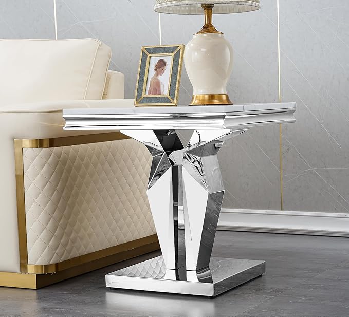 Henf Marble End Table Modern White Faux Marble Sofa Side Table