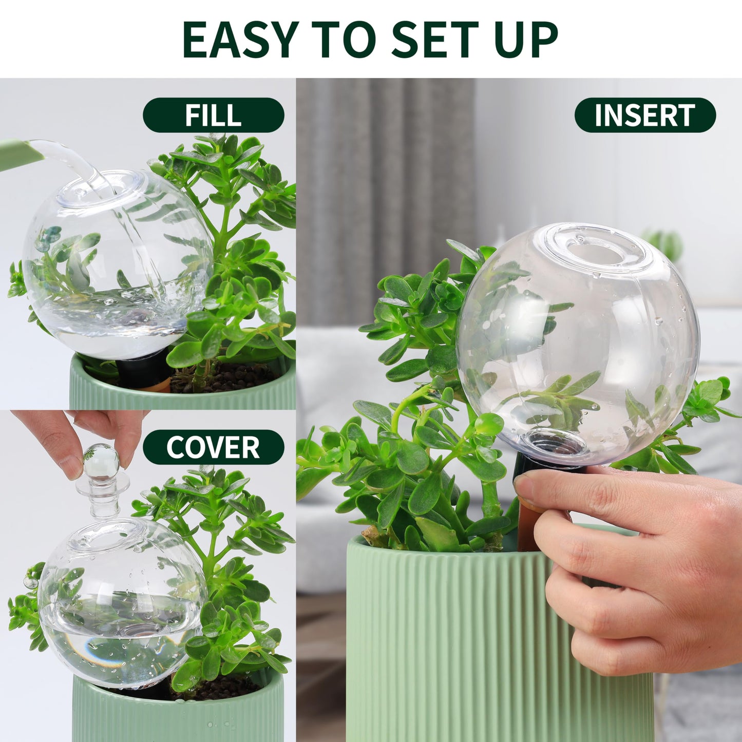 Soilagua 19 oz Extra Large Plant Self Watering Globes Top Fill, Plastic Water Bulbs, Slow Release Terracotta Self Watering Planter Insert, Plant Watering Devices System, Water Spikes Stakes, 2 Pack