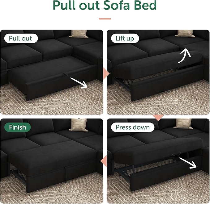 HONBAY Modular Sectional Sleeper Sofa Bed, Velvet Sectional Couch