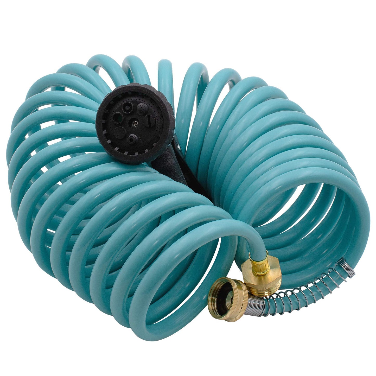 AUTOMAN EVA Recoil Garden Hose 25ft - Includes 7 Pattern Spray Nozzle,Curly Water Hose 25 Foot,Watering Coil,Retractable,Corrosion Resistant Garden Coil Hose.