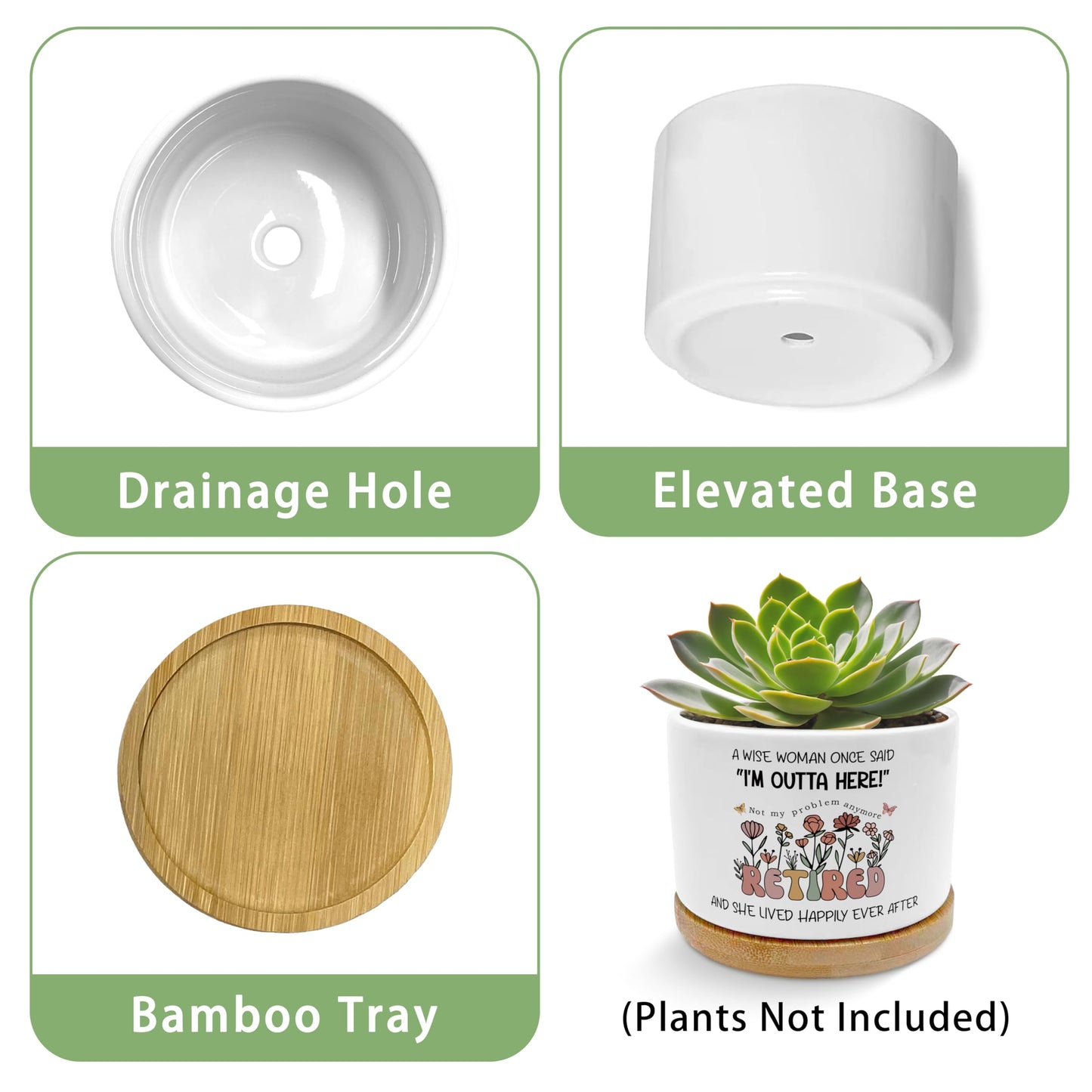 EVIHCG Retirement Gifts Planter Pots, Retired Gifts for Women, A Wise Woman Once Said Retirement Ceramic Succulent Plant Flower Planters for Home Office Desk Table Shelf(No Plants)