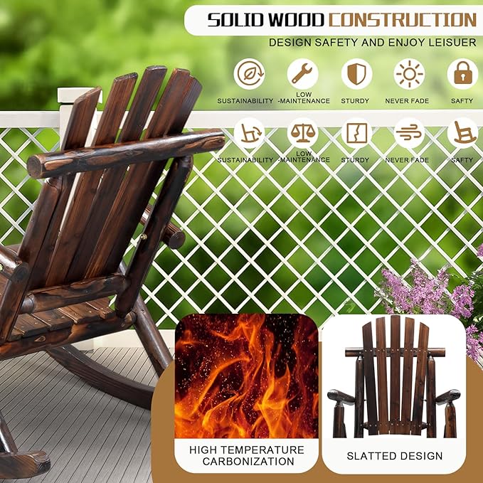 Outvita Wooden Rocking Chair, Fir Log Adirondack Rocker, Outdoor Wood Accent