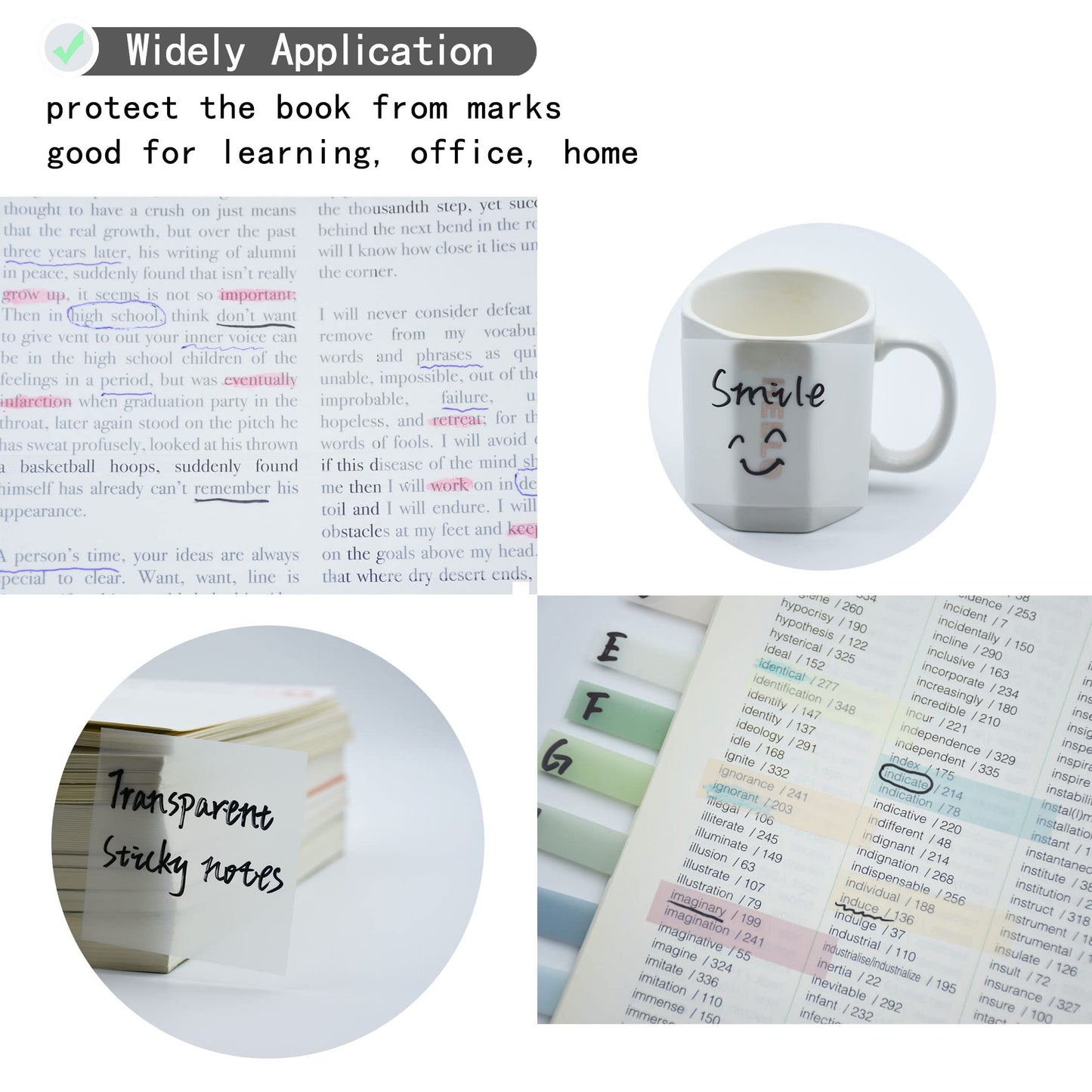 YOUDEFUL 800Pcs Transparent Sticky Notes, 3"x3" Clear Sticky Notes, Waterproof Translucent Sticky Note Pads for Books Annotation, Clear Post it Notes for Bible Study, School, Office（White）