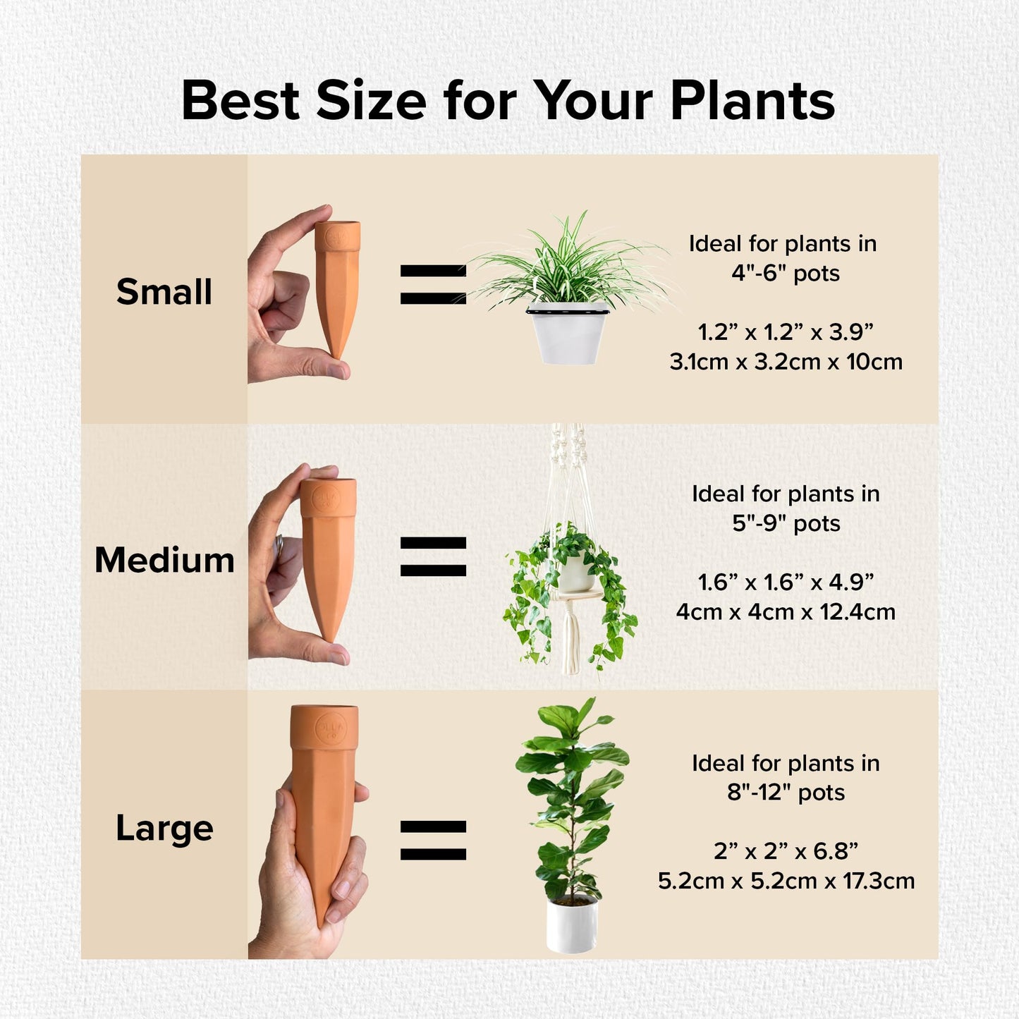 The Olla Company Plant Watering Spikes with Lids - Ideal for 8”-12” Pots - Vacation Friendly - Terracotta - Large - Set of 4