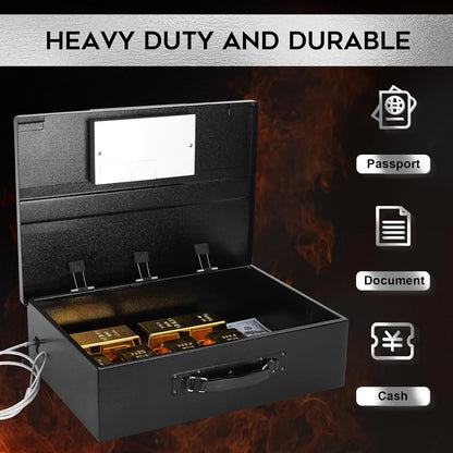 Dalmbox Portable Metal Safe Box with Digital Code Lock,Fire Resistant Storage for Documents, Fireproof Safe Box, Lock Box with Electronic Keypad, Car, Home, Office and Outside, Black XXL