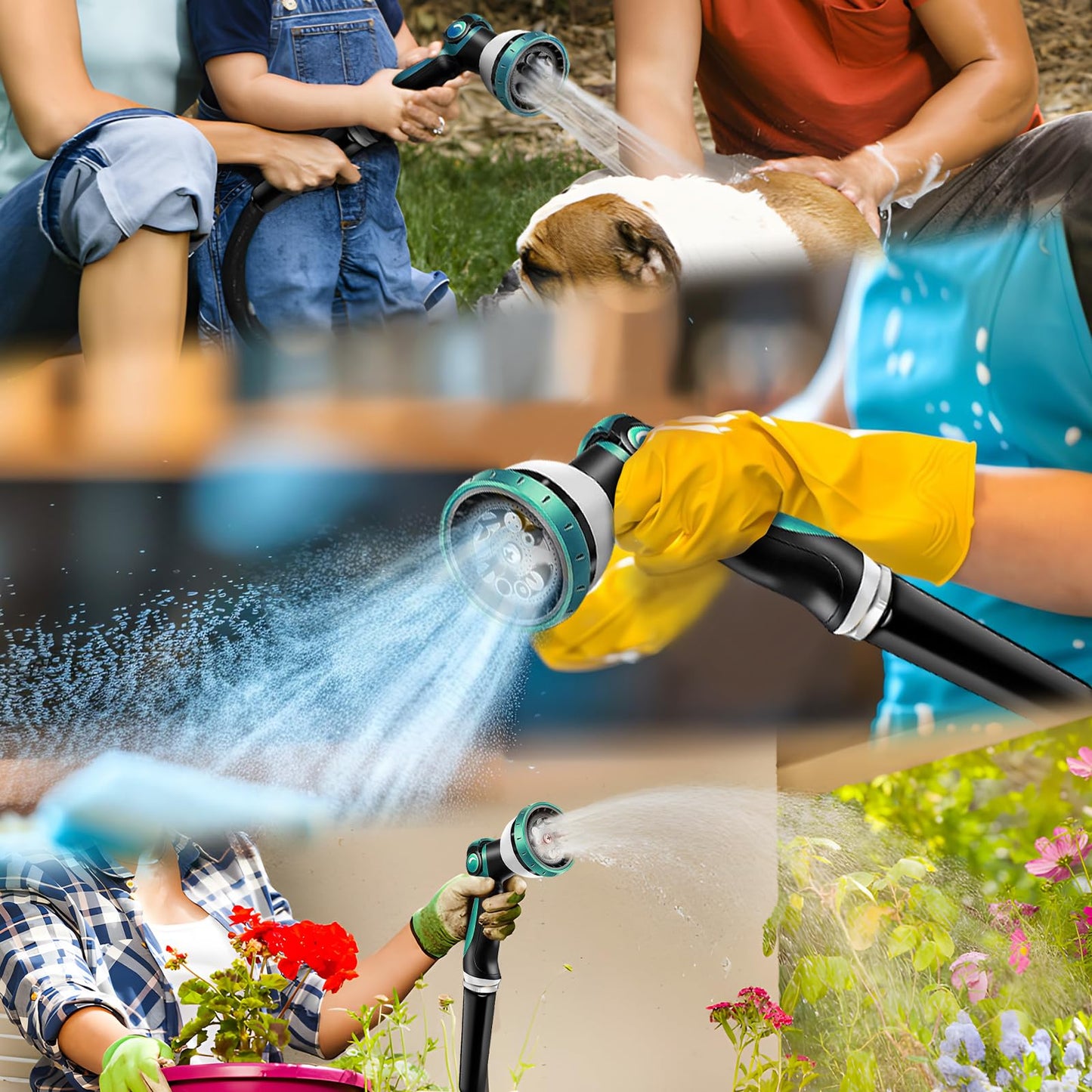 Relxitl Garden Hose 100feet, Water Hose with 10 Function Hose Nozzle, NON-Expandable Hose, Tough & Flexible, Lightweight, Crush Resistant Fittings, Kink & Tangle Free, Rust Proof for Watering