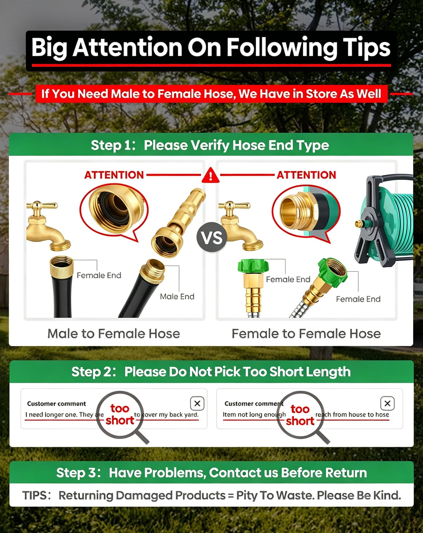 Short Metal Garden Hose 5 ft with Female to Female Connector， Stainless Steel Small Leader Hose for Hose Reel, Long, Flexible, Lightweight & Heavy Duty Water Pipe, Outdoor Water Hose Extension Adapter